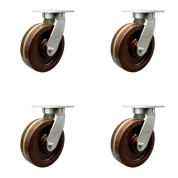 10'' Extra Heavy Duty High Temp Phenolic Wheel Swivel Top Plate Caster, 4PK
